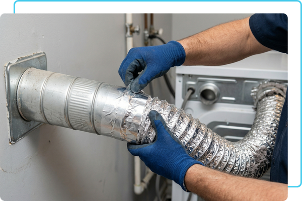 a dryer vent duct being repaired and reconnected