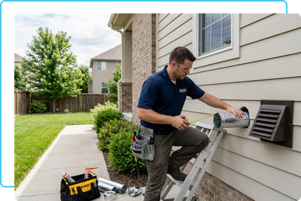 technician measuring and installing ductwork